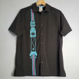 Disney Parks Haunted Mansion Glow Grandfather Clock Button Up Camp Shirt XS